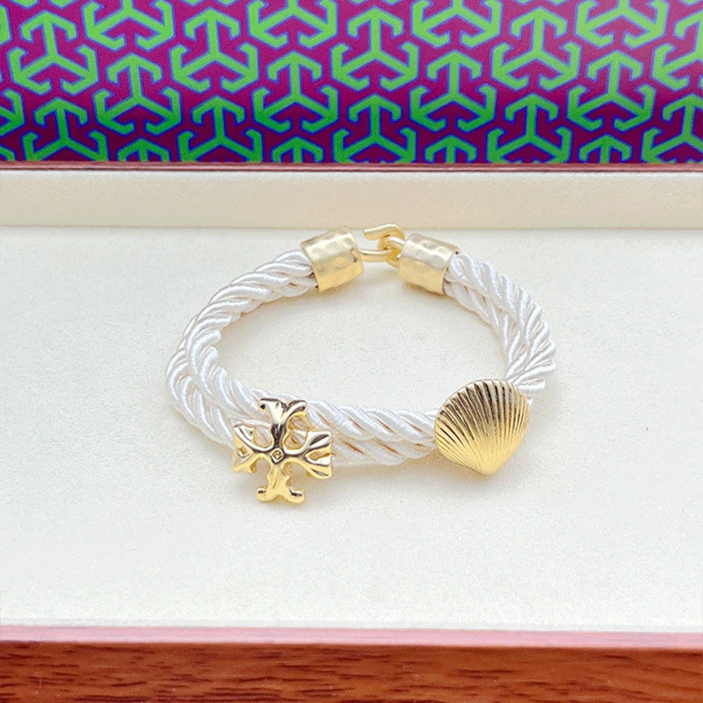 Tory Burch Retro Alphabet Shell Braided Rope Bracelet - Picture 6 of 7